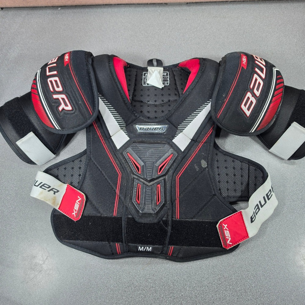 Bauer NSX Shoulder Pads Senior Medium Black Red Good Hockey Protective Gear